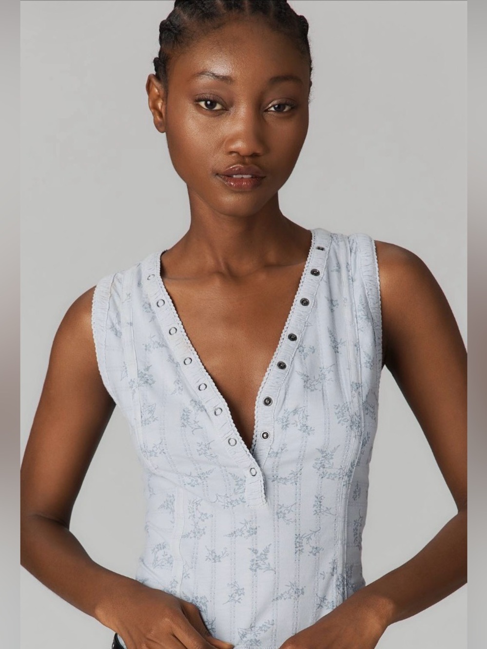 Anthropologie Pilcro Pale Blue Floral Henley Tank Small